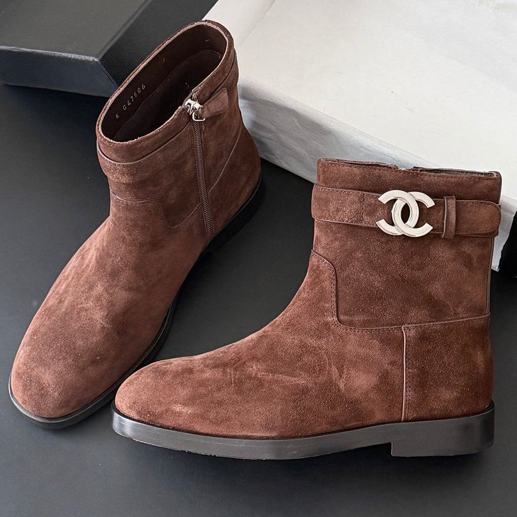 Chanel 2026 CC Logo Boots Brown Suede 127968