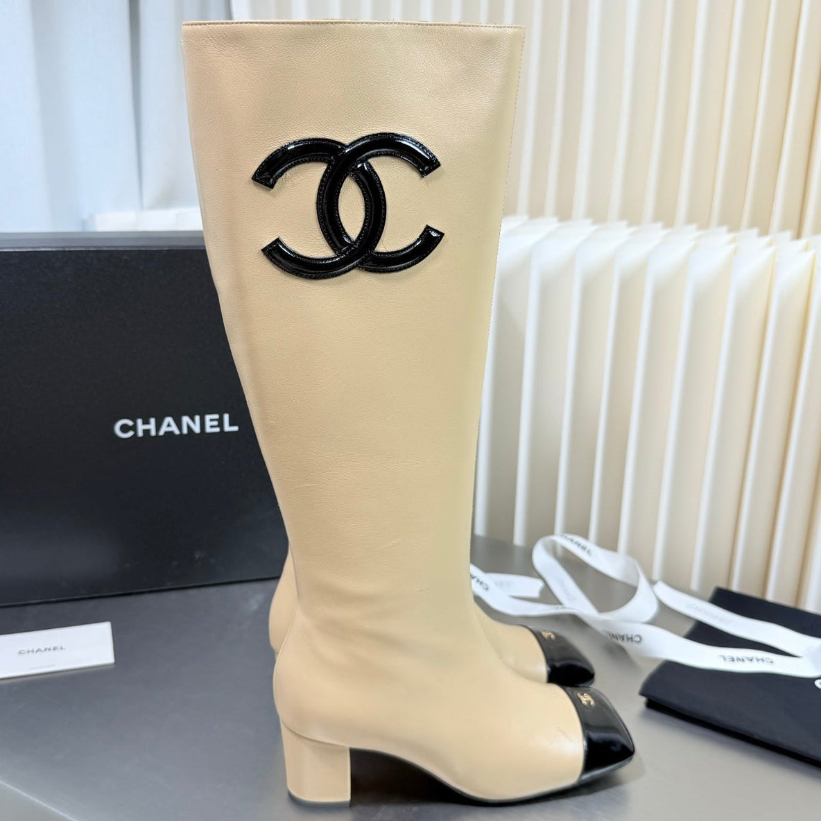 Chanel 2026 Square-Toe Knee-High Boots Suede Leather 123376
