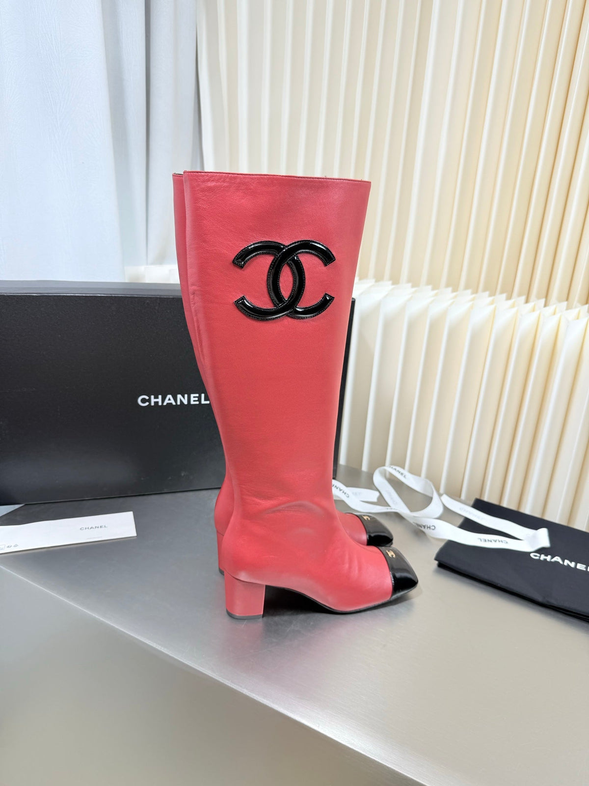 Chanel 2026 Square-Toe Knee-High Boots Suede Leather 123376