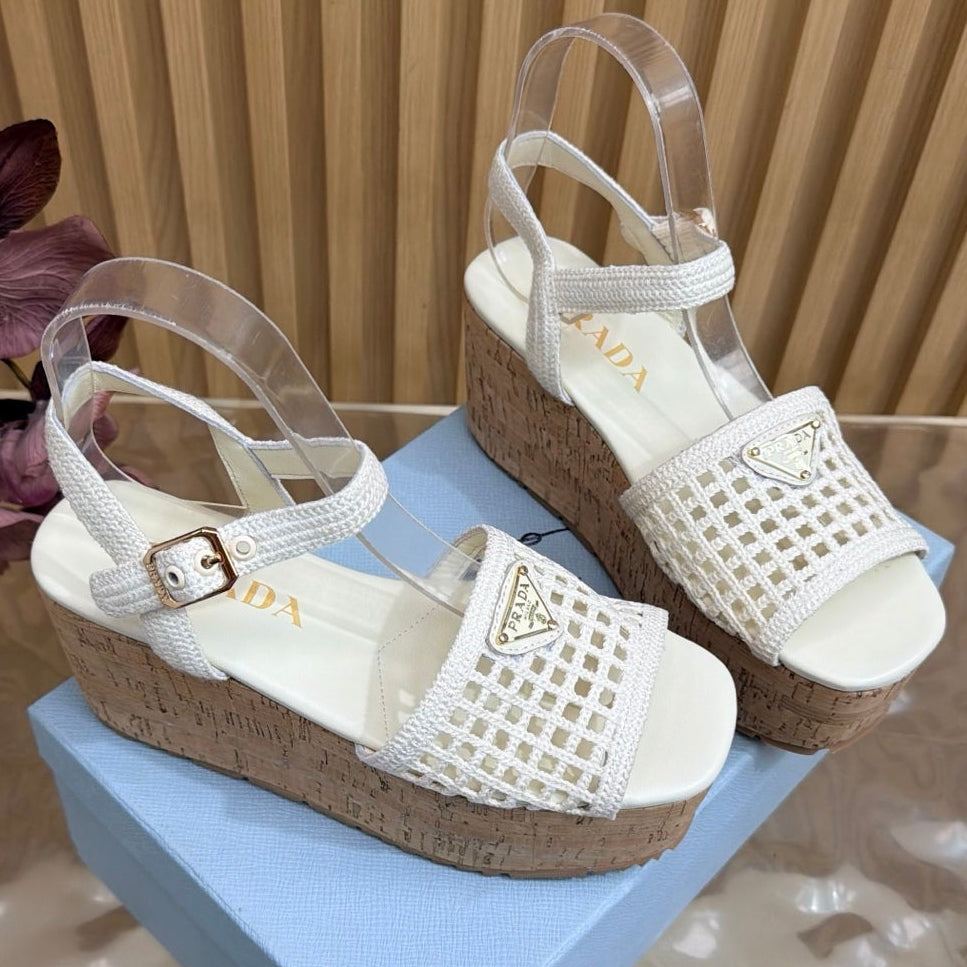 Prada 2026 Platform Sandals 75mm Crochet Fabric 151249