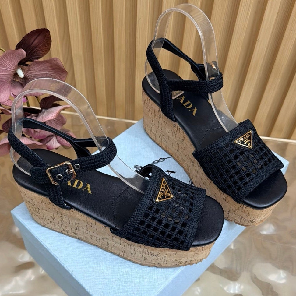 Prada 2026 Platform Sandals 75mm Crochet Fabric 151249
