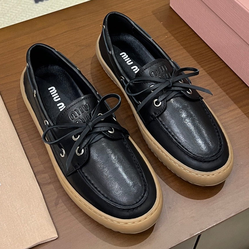 Miu Miu 2026 Lace-up Boat Loafers Leather 155974