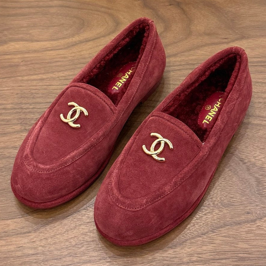 Chanel 2026 Interlocking CC Logo Loafers Suede And Wool 122686