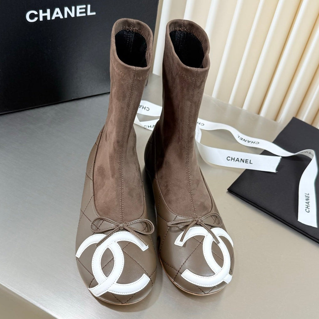 Chanel 2026 Double C Toe Ankle Boots Suede Leather 123420