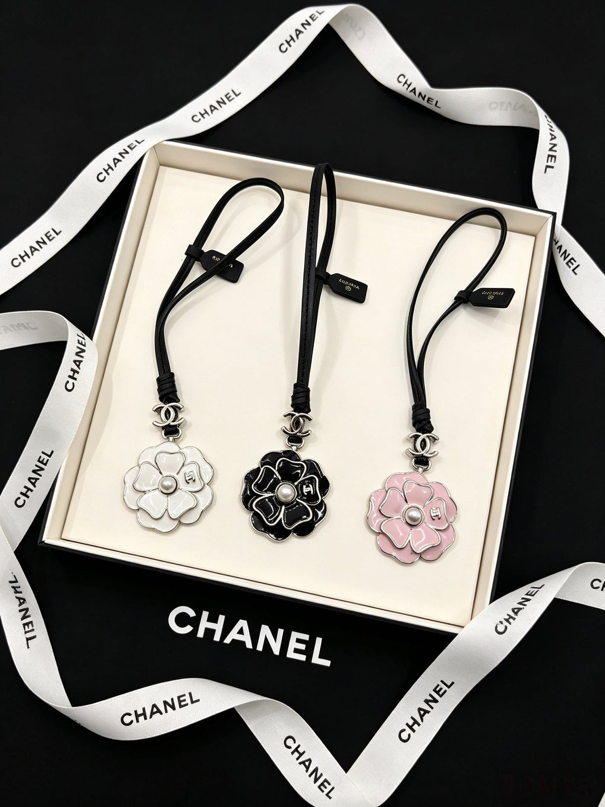 Chanel Camellia Leather Cord Charm