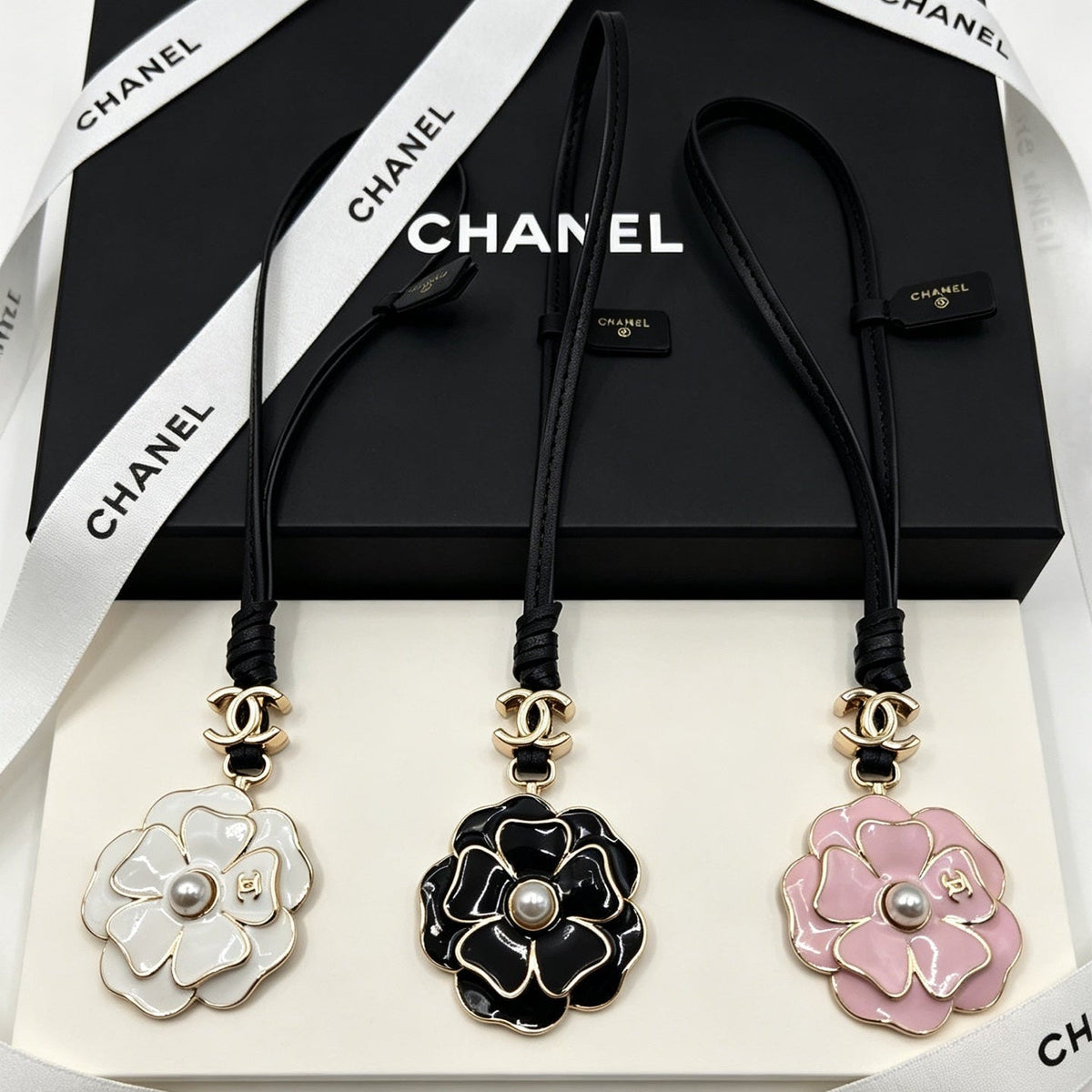 Chanel Camellia Leather Cord Charm