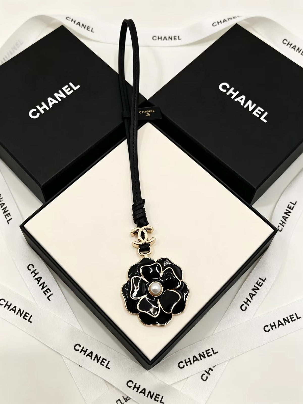 Chanel Camellia Leather Cord Charm