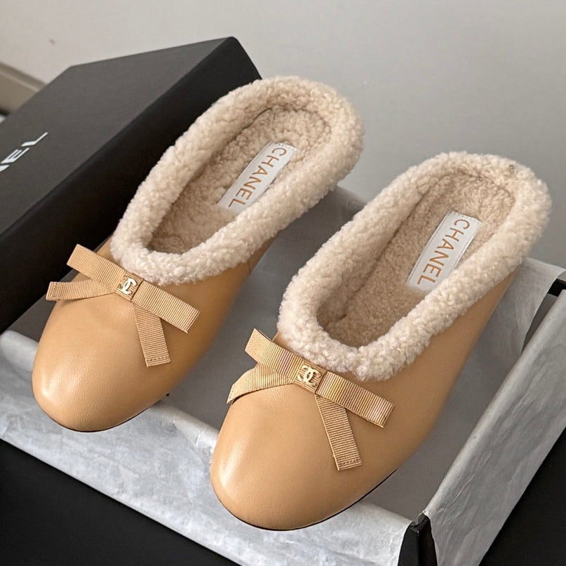 Chanel 2026 Bow Mule Wool Suede Leather 128282