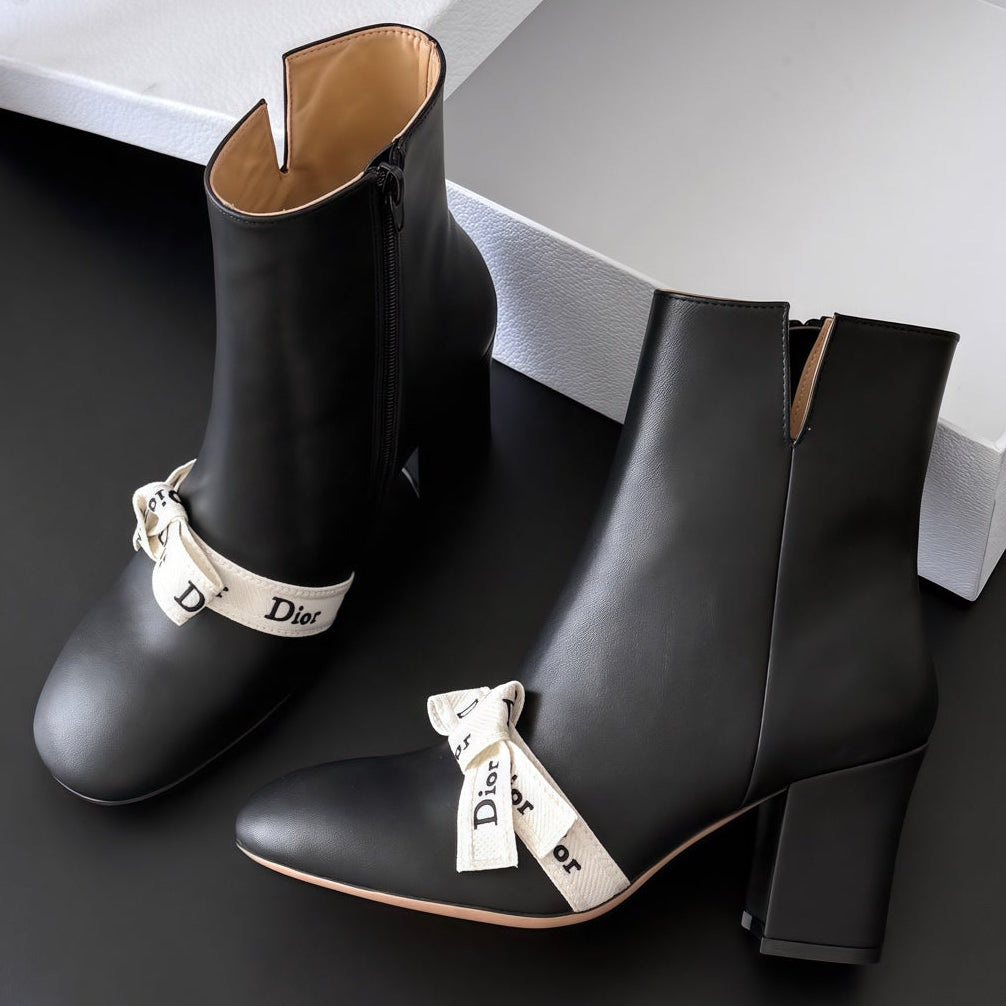 Dior 2026 Ribbon Bow Ankle Boots 75mm Cowhide 127997