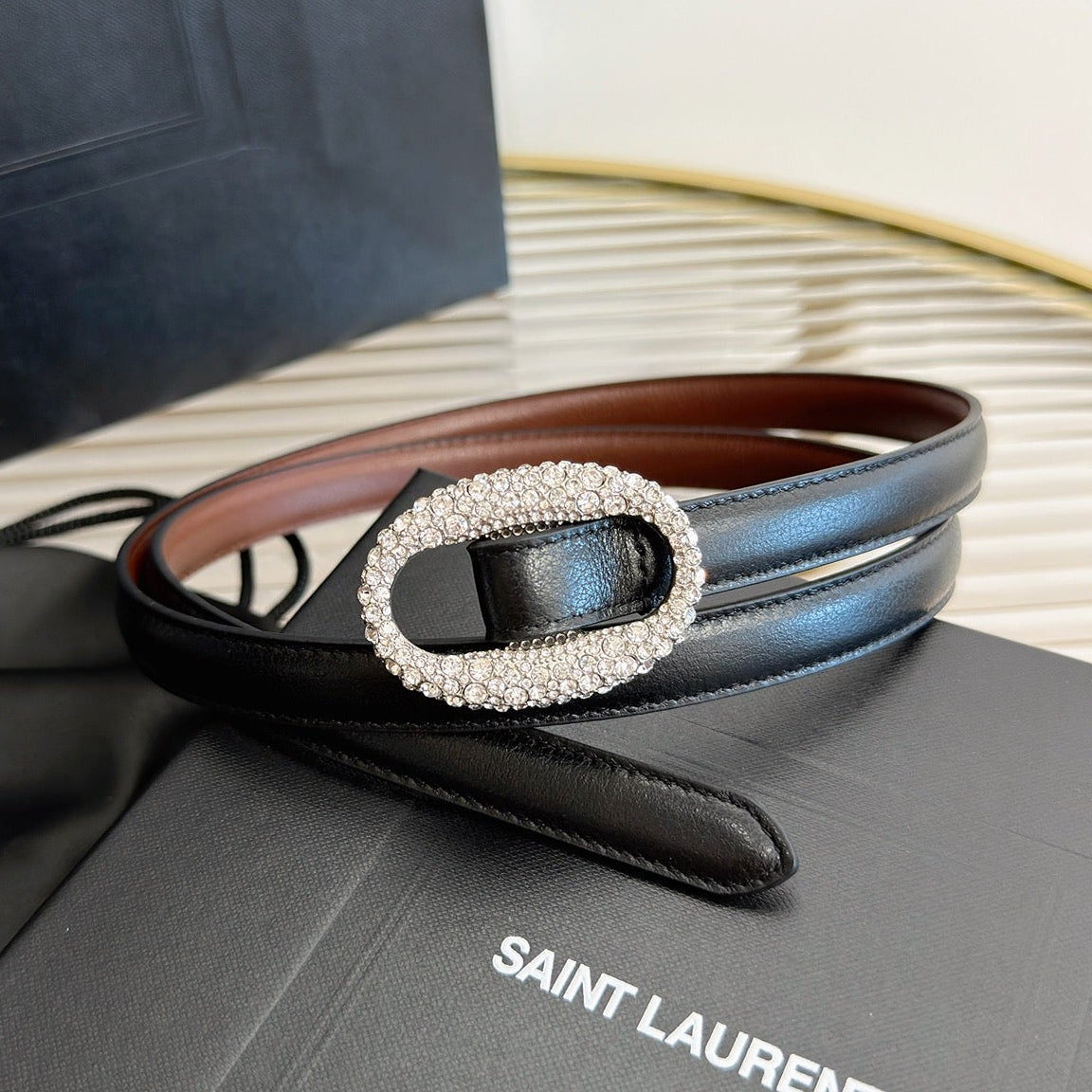 Saint Laurent 2026 Oval Belt 15mm Black Leather 219099