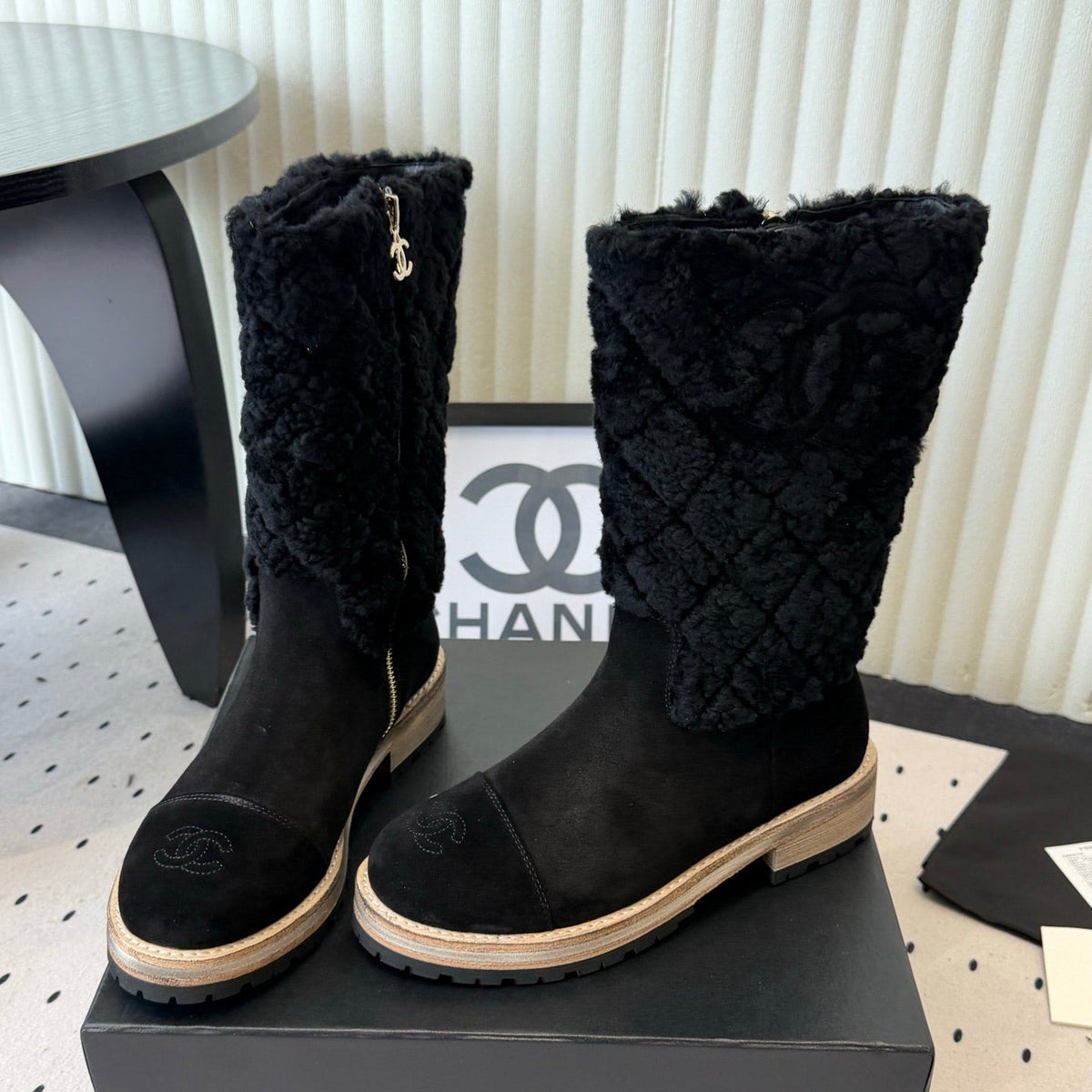 Chanel 2026 Quilted Mid-Calf Boots Suede Leather Wool 189919