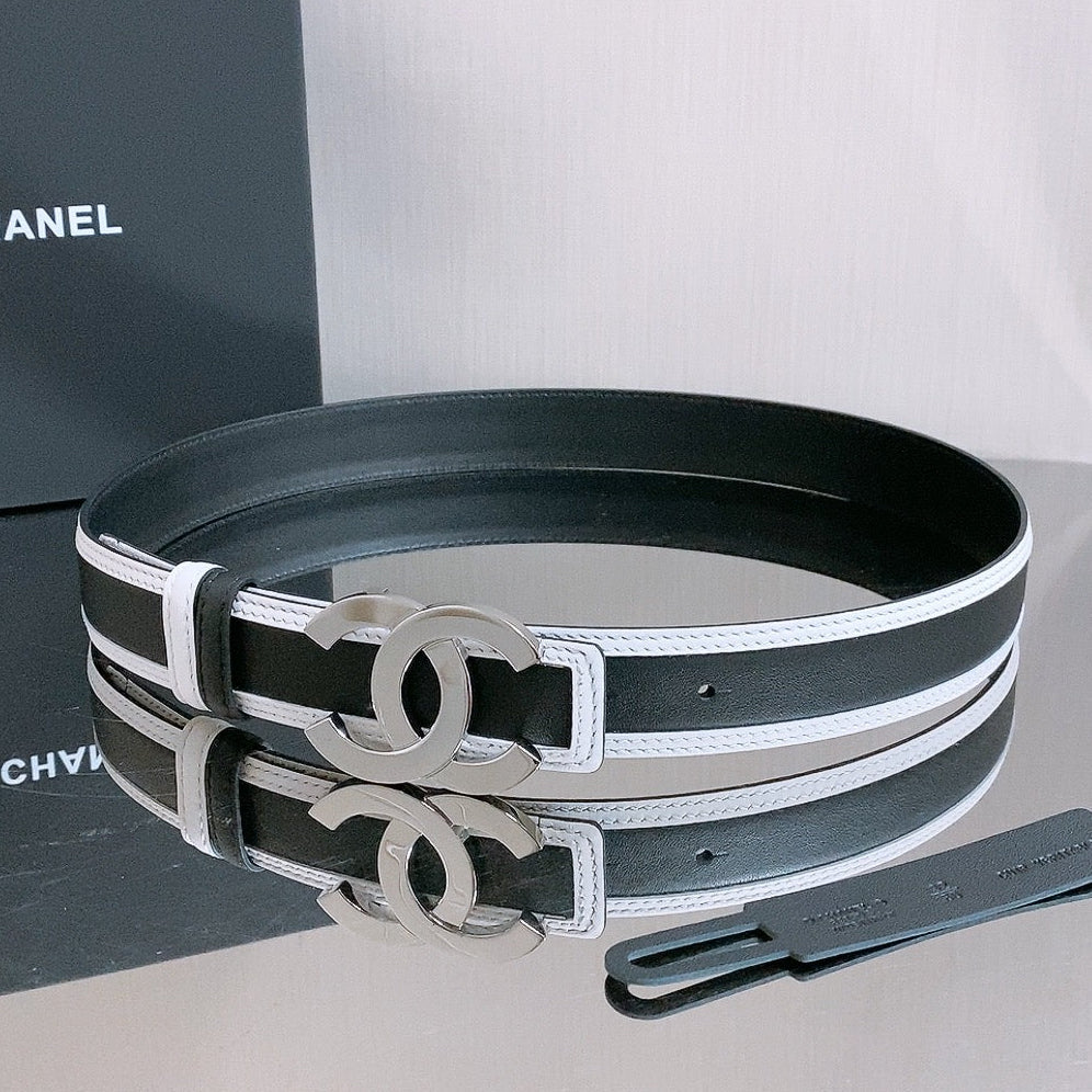 Chanel 2026 Double-C Buckle Belt 30mm Black White Calfskin