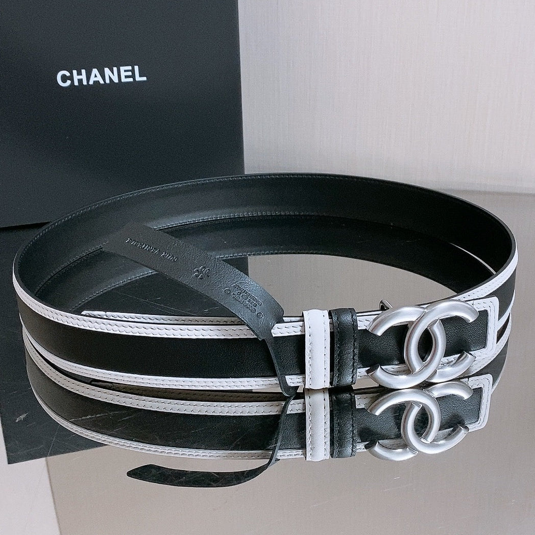 Chanel 2026 Double-C Buckle Belt 30mm Black White Calfskin