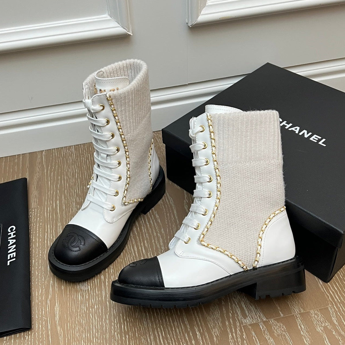 Chanel 2026 Double C Ankle Boots Wool Leather 194056