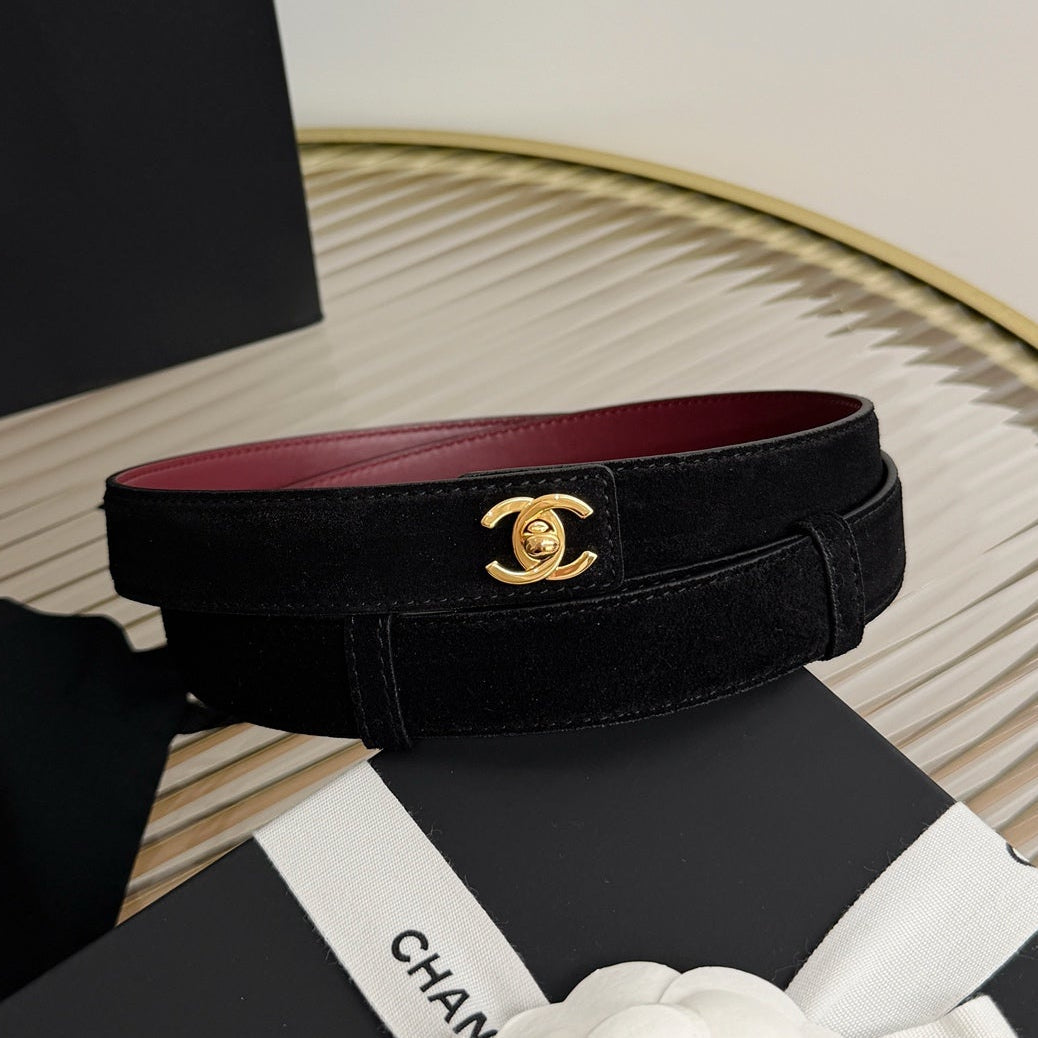 Chanel 2026 Gold-Hardware Belt 25mm Suede Leather 219834