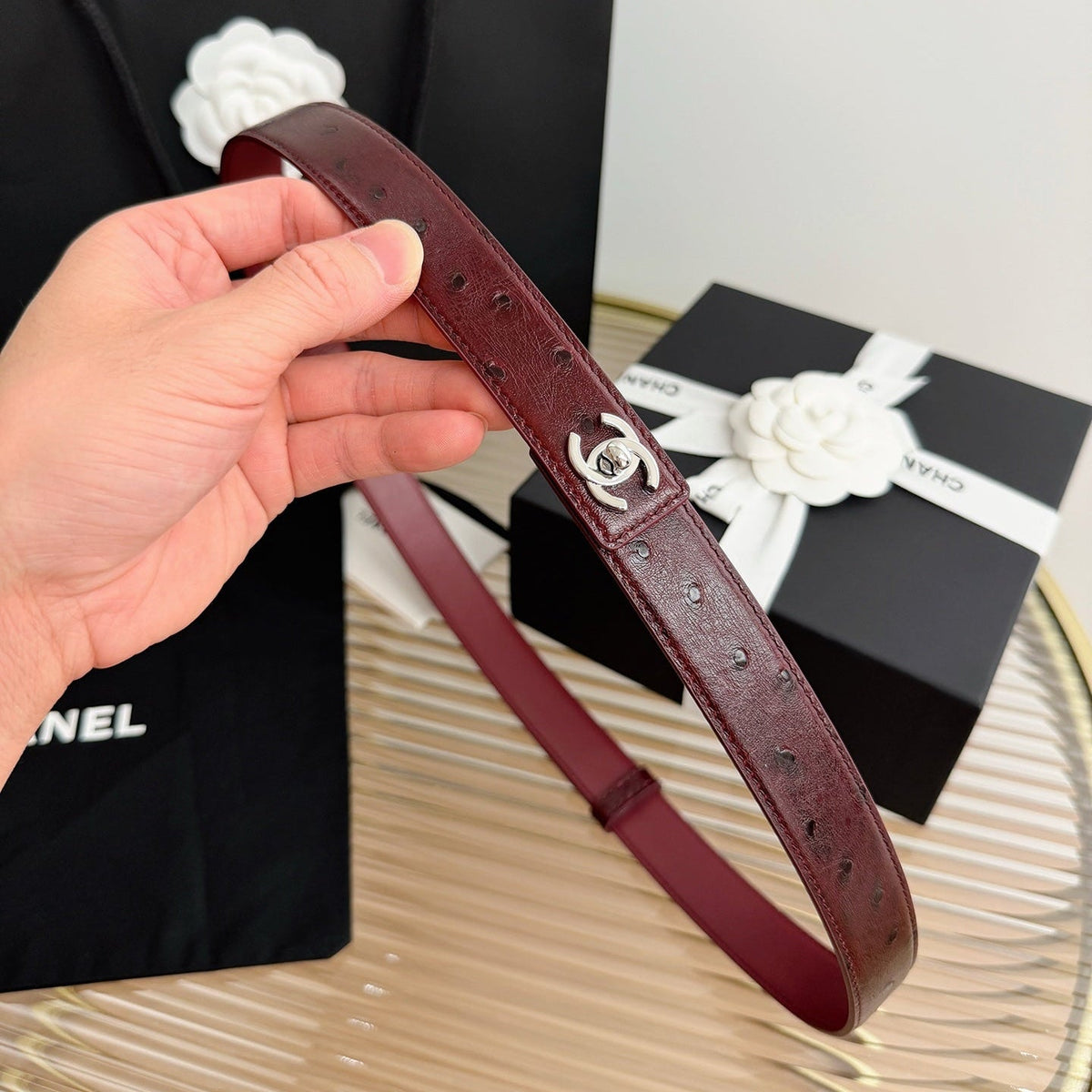 Chanel 2026 CC Logo Turn-Lock Belt 25mm Leather 219814