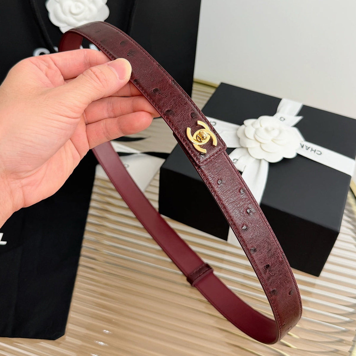 Chanel 2026 CC Logo Turn-Lock Belt 25mm Leather 219814