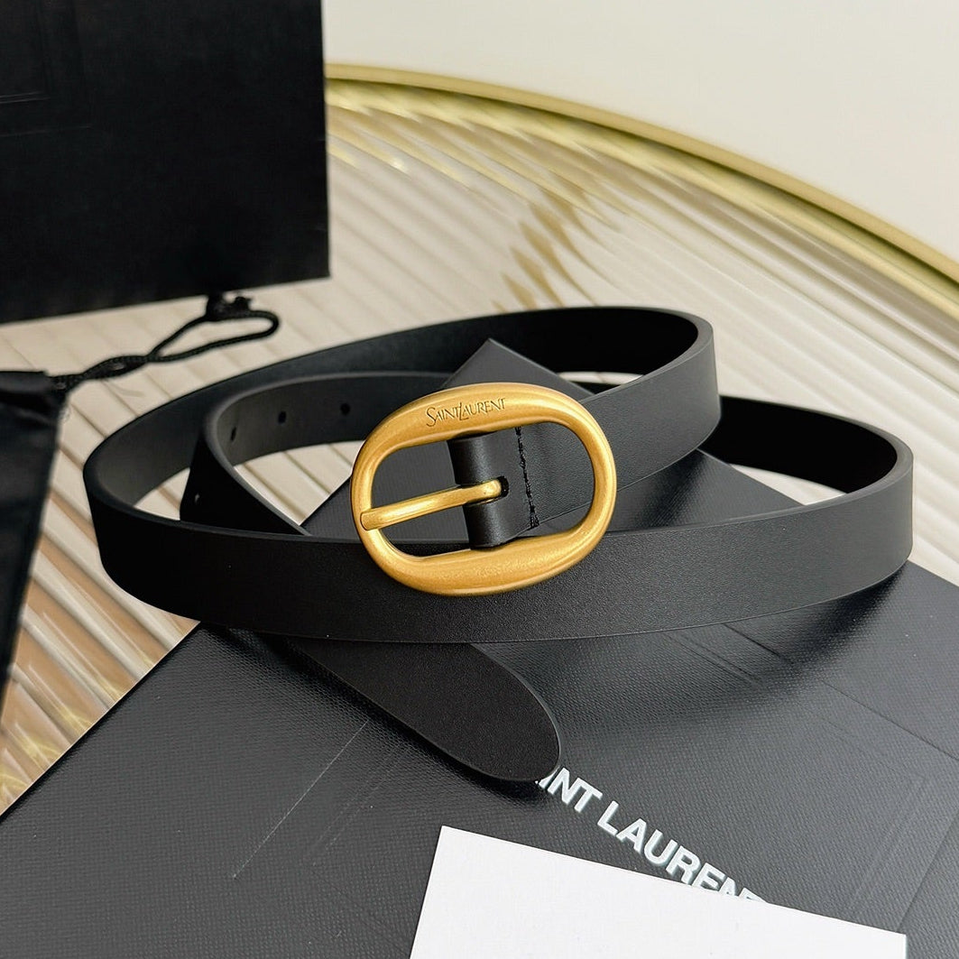 Saint Laurent 2026 Oval Buckle Thin Belt 20mm Leather 219778