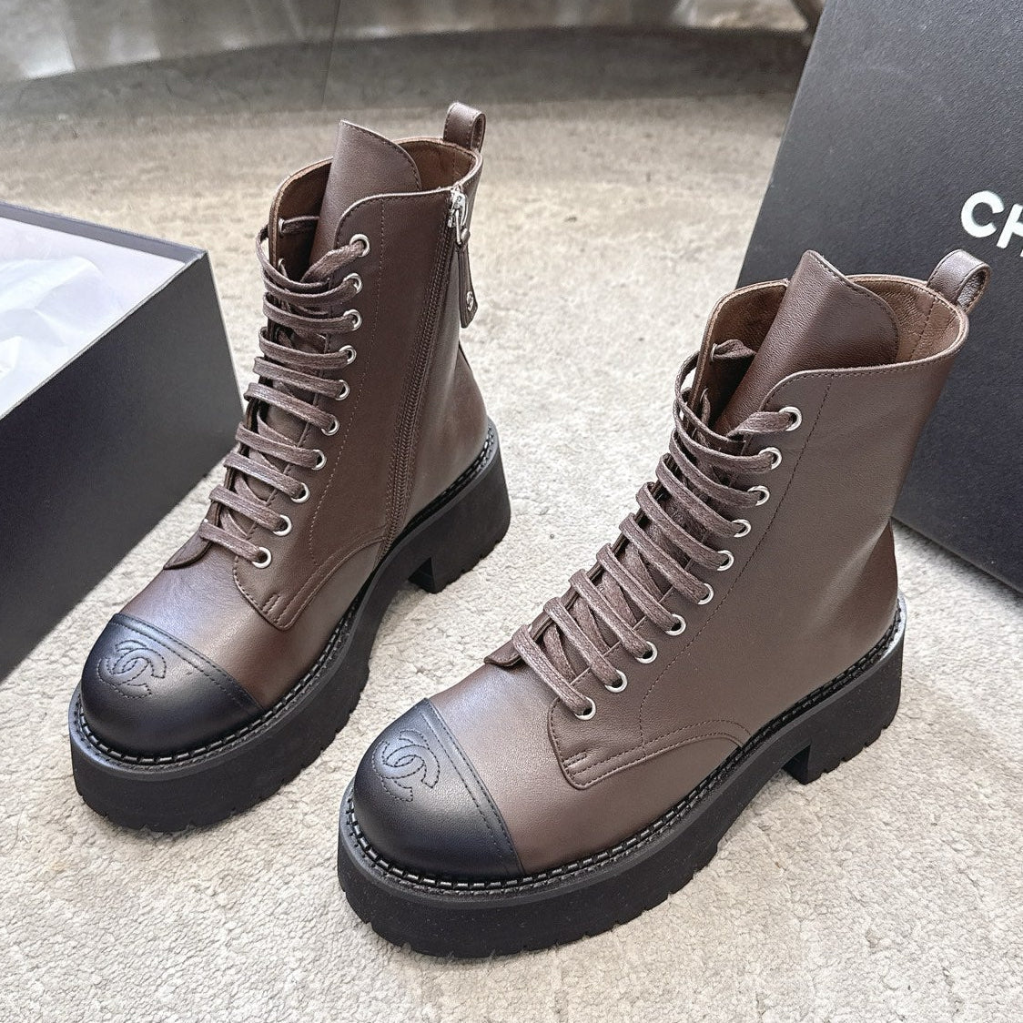 Chanel 2026 Platform Lace-up Martin Boots Cowhide 944604