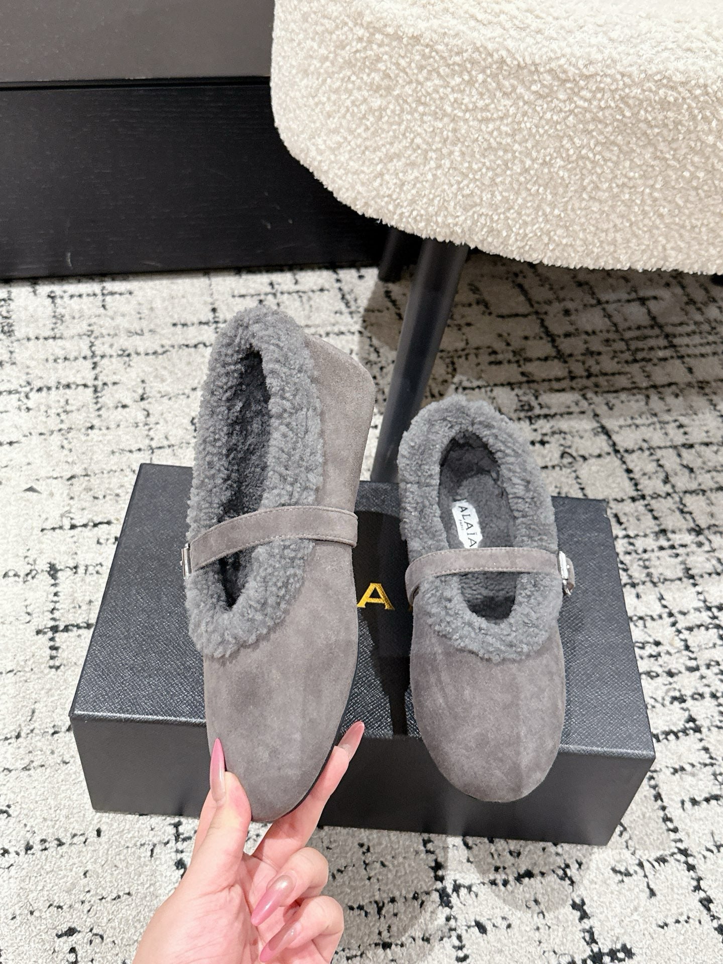 Alaia 2025 Ballet Flat Gray Suede Wool 558652