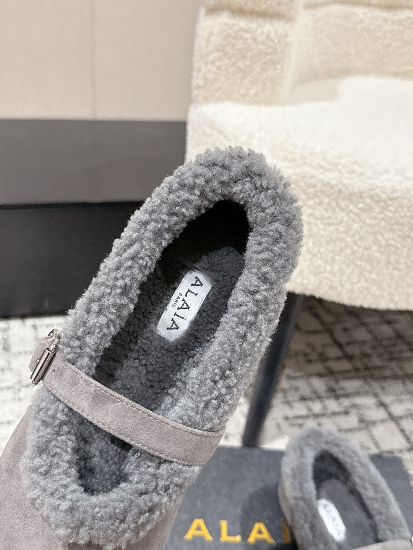 Alaia 2025 Ballet Flat Gray Suede Wool 558652