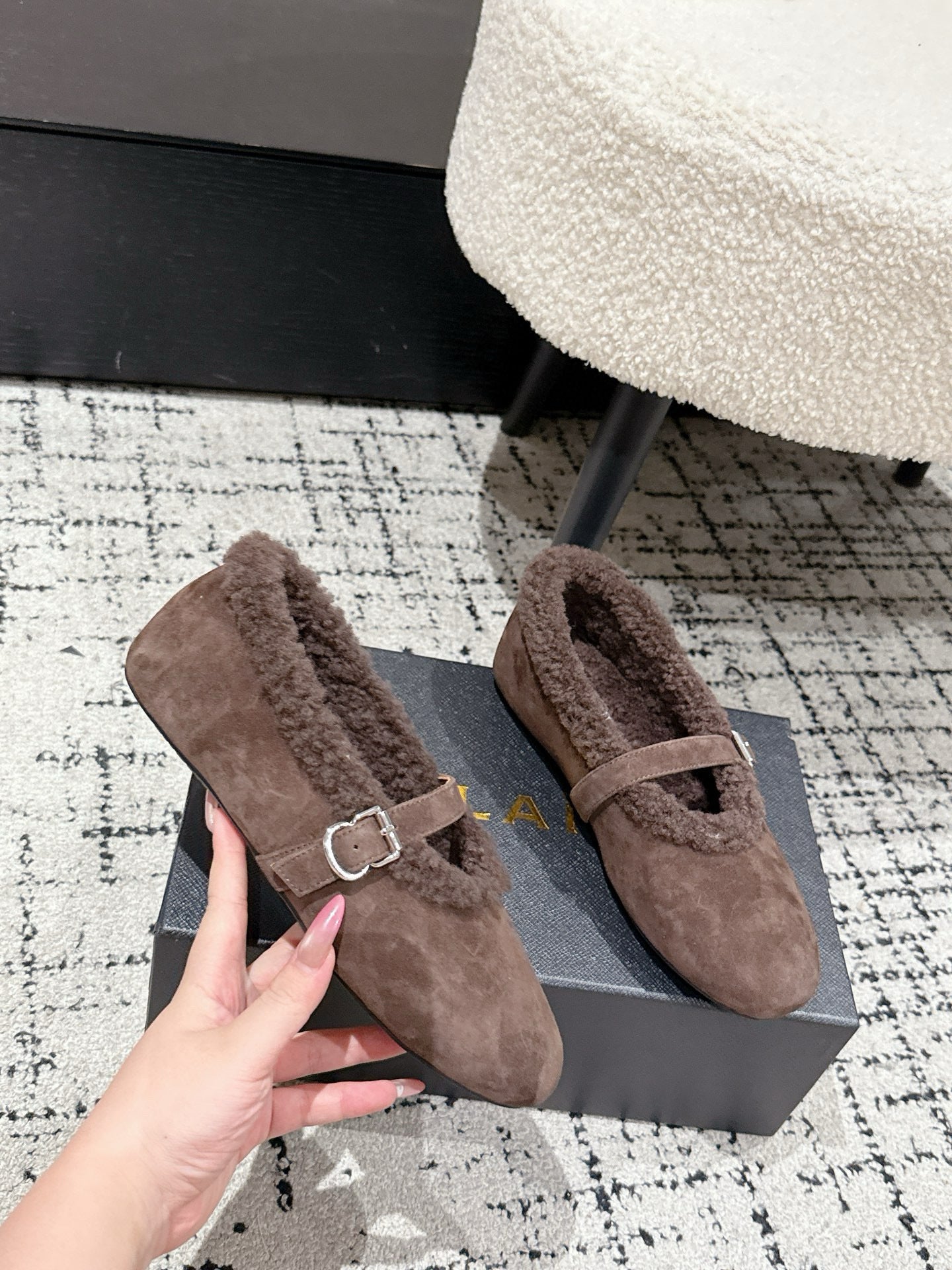 Alaia 2025 Ballet Flat Brown Suede Wool 558653