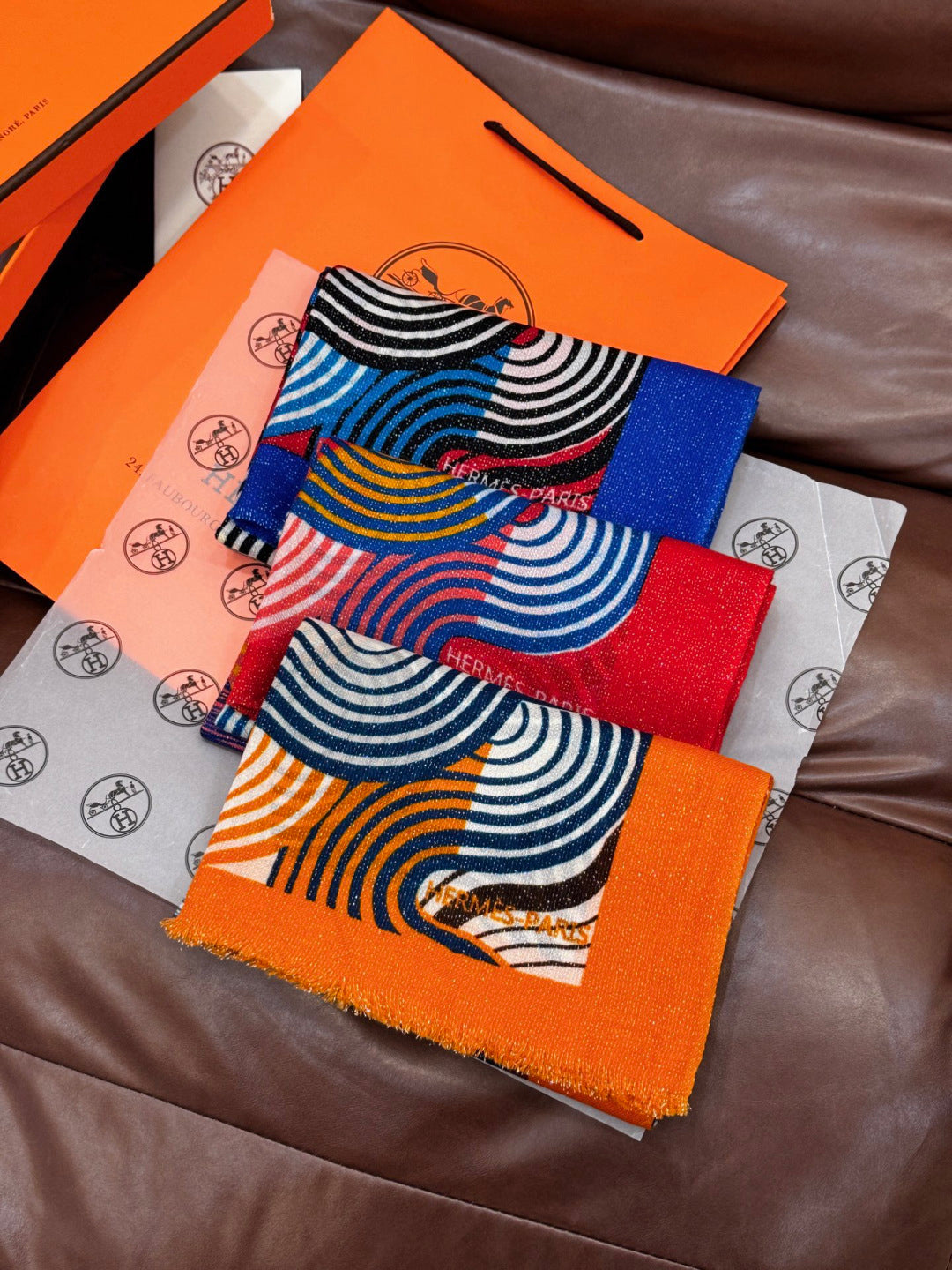 HM 25s Scarf 140cm Orange Black Cashmere 976203