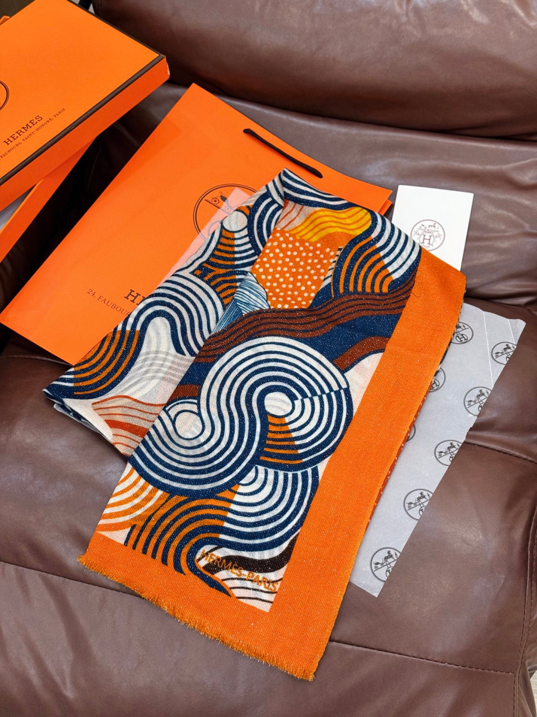 HM 25s Scarf 140cm Orange Black Cashmere 976203