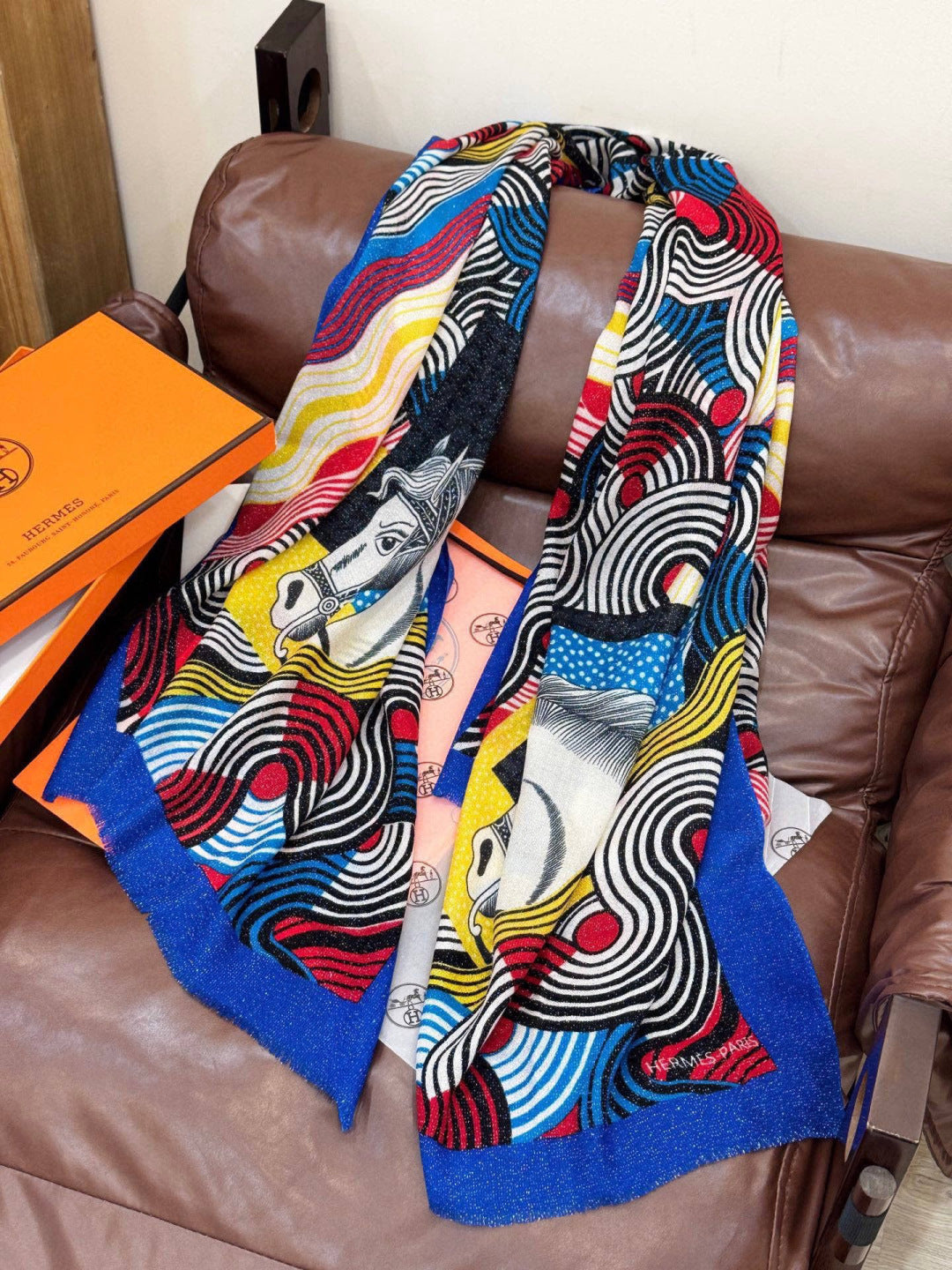 HM 25s Scarf 140cm Blue Black Cashmere 976204