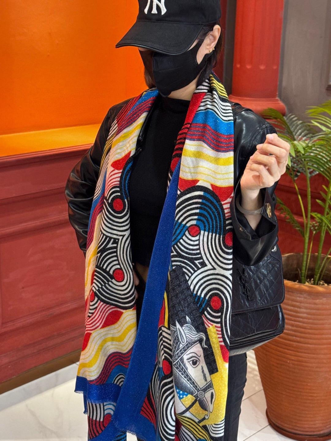 HM 25s Scarf 140cm Blue Black Cashmere 976204