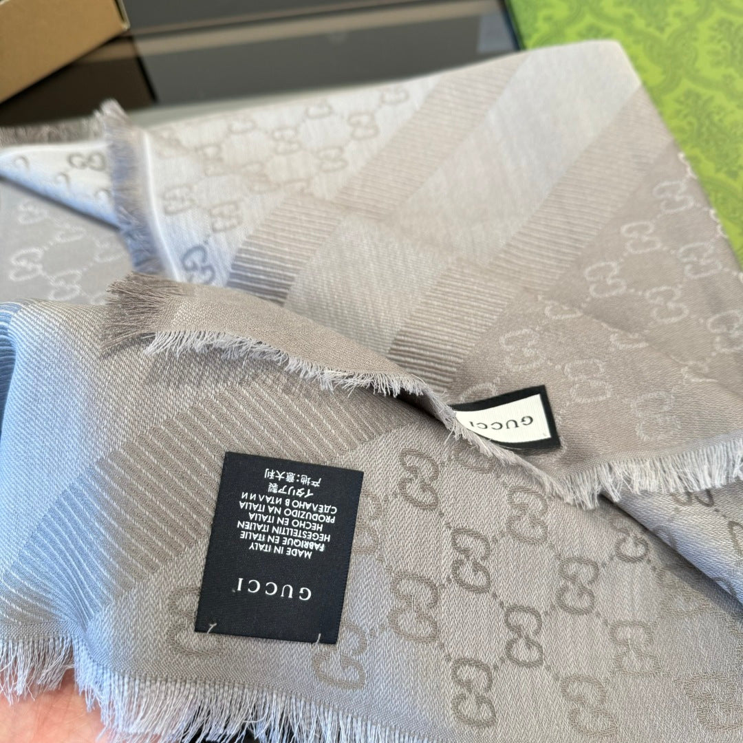 GG Scarf 140CM Gray Twill Silk 293463