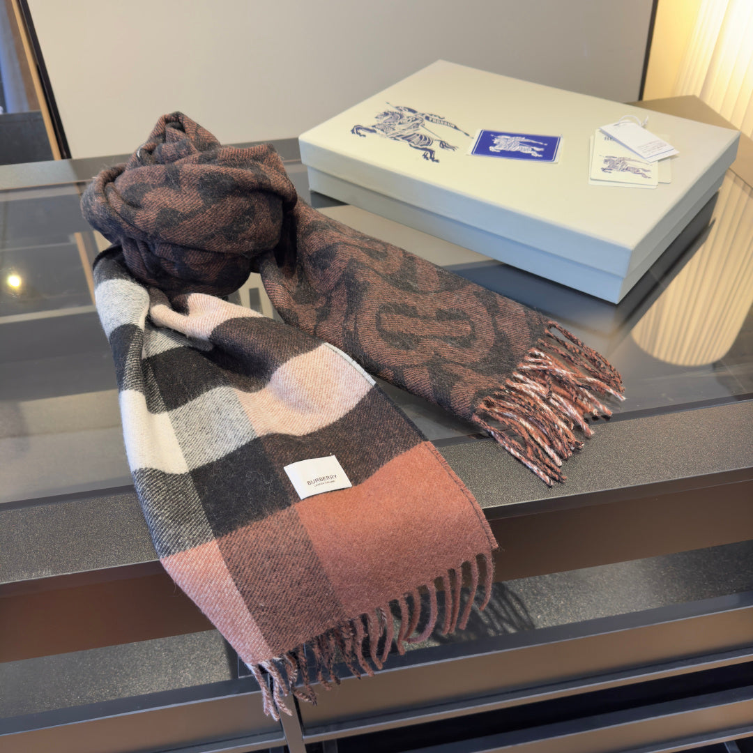 BBR Long Scarf 200CM Brown Black Cashmere 293420