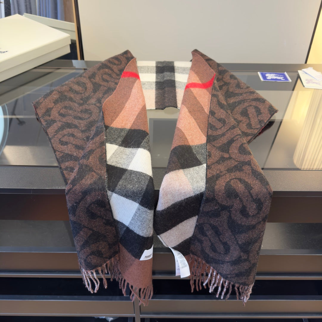 BBR Long Scarf 200CM Brown Black Cashmere 293420