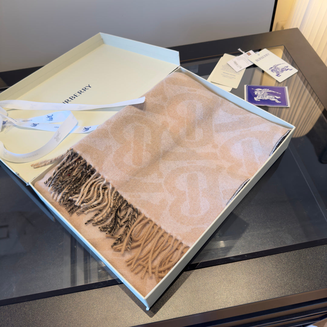 BBR Long Scarf 200CM Beige Black Cashmere 293421