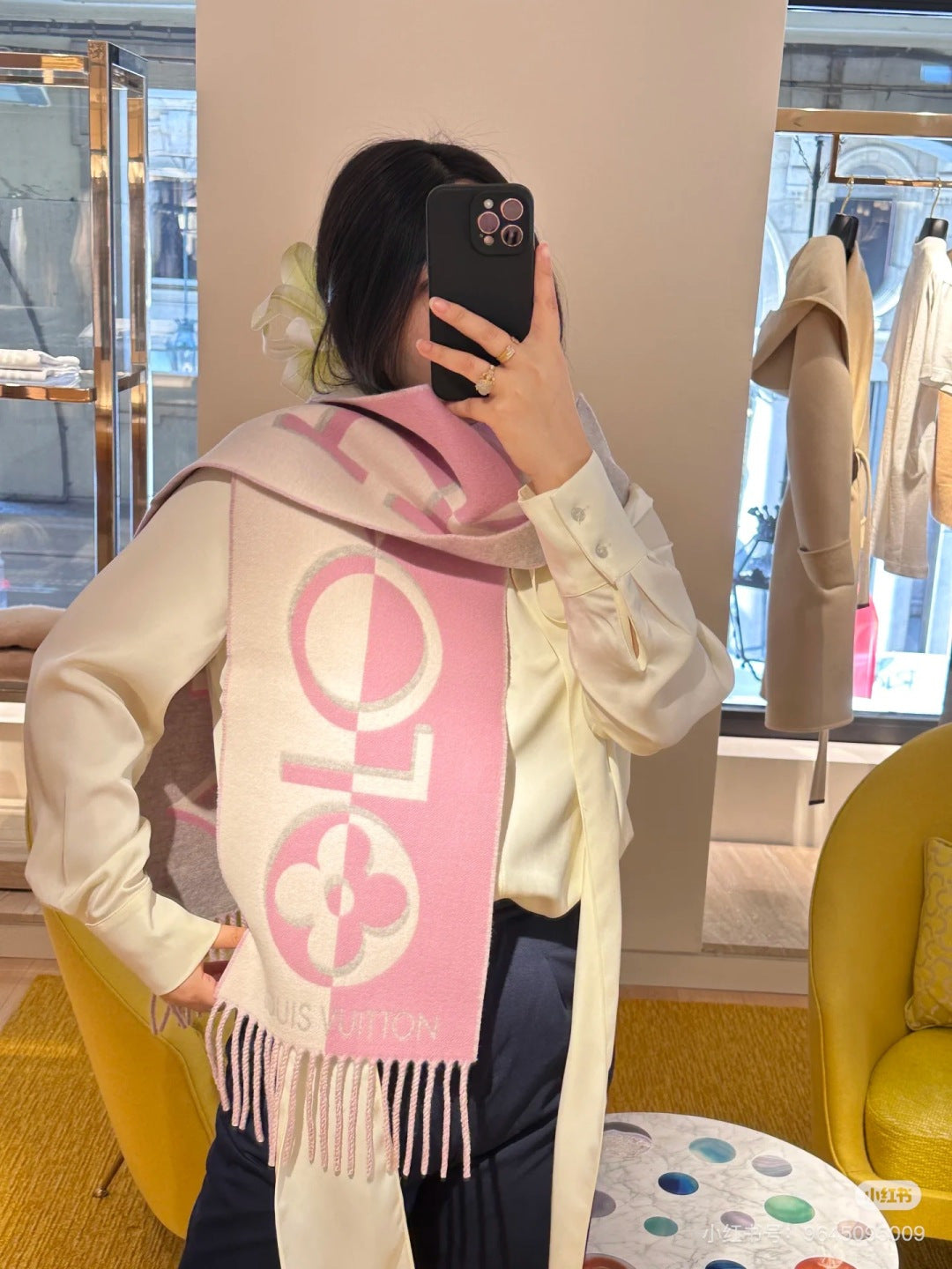 LV 25 Scarf 180cm Pink Gray Wool 293484