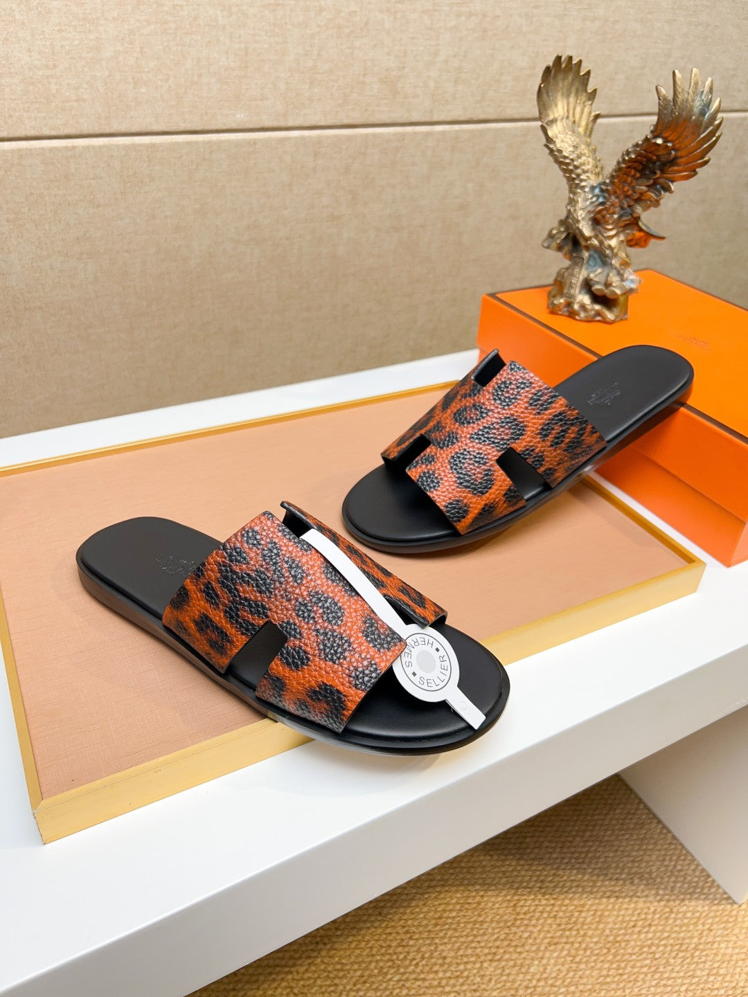 HM Men's Izmir Slide Orange Black Cowhide 743930