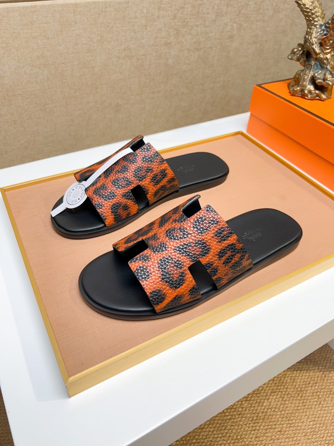 HM Men's Izmir Slide Orange Black Cowhide 743930