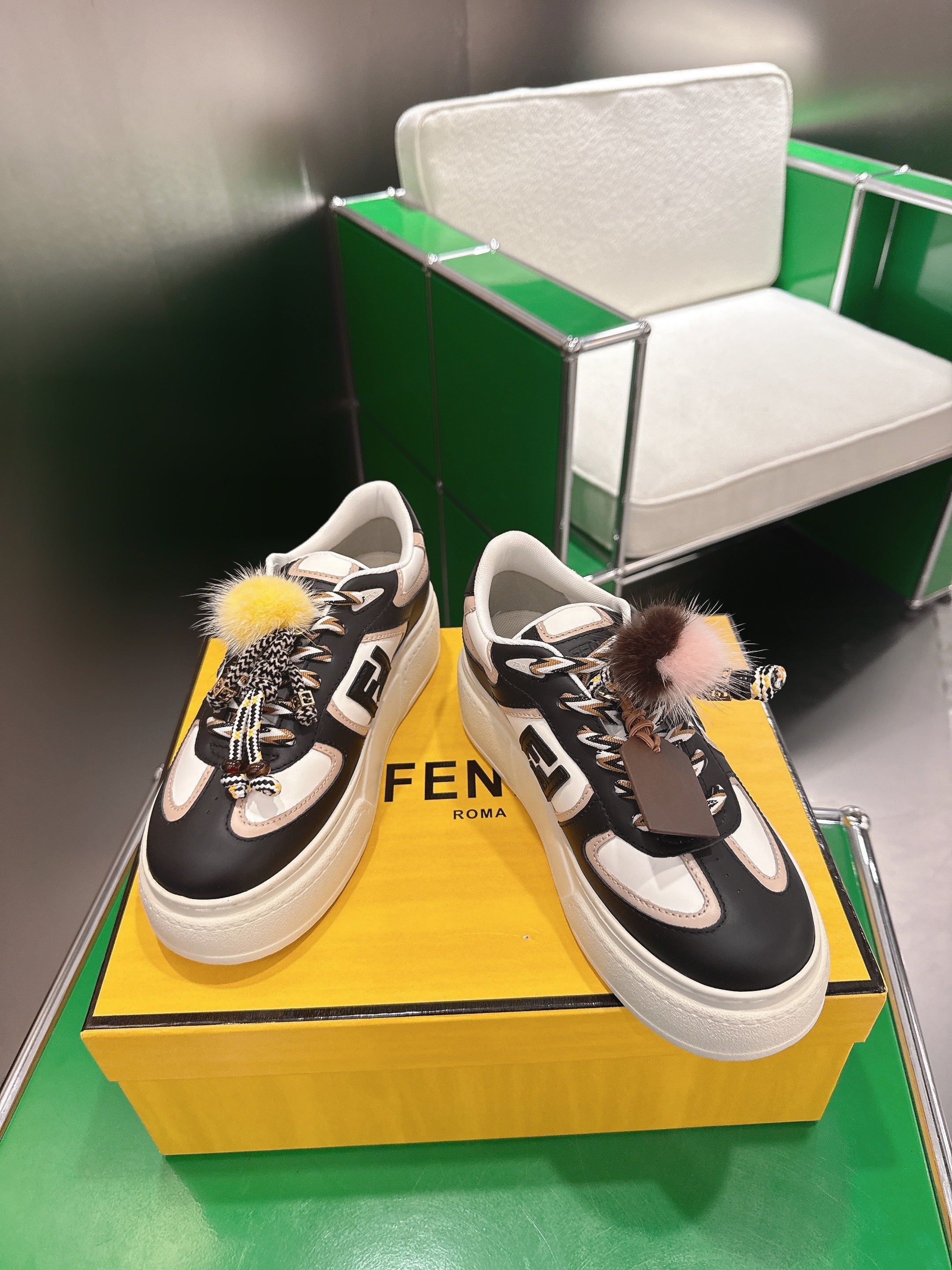 Fendi 2025 Match Platform Sneakers Black Leather 562576