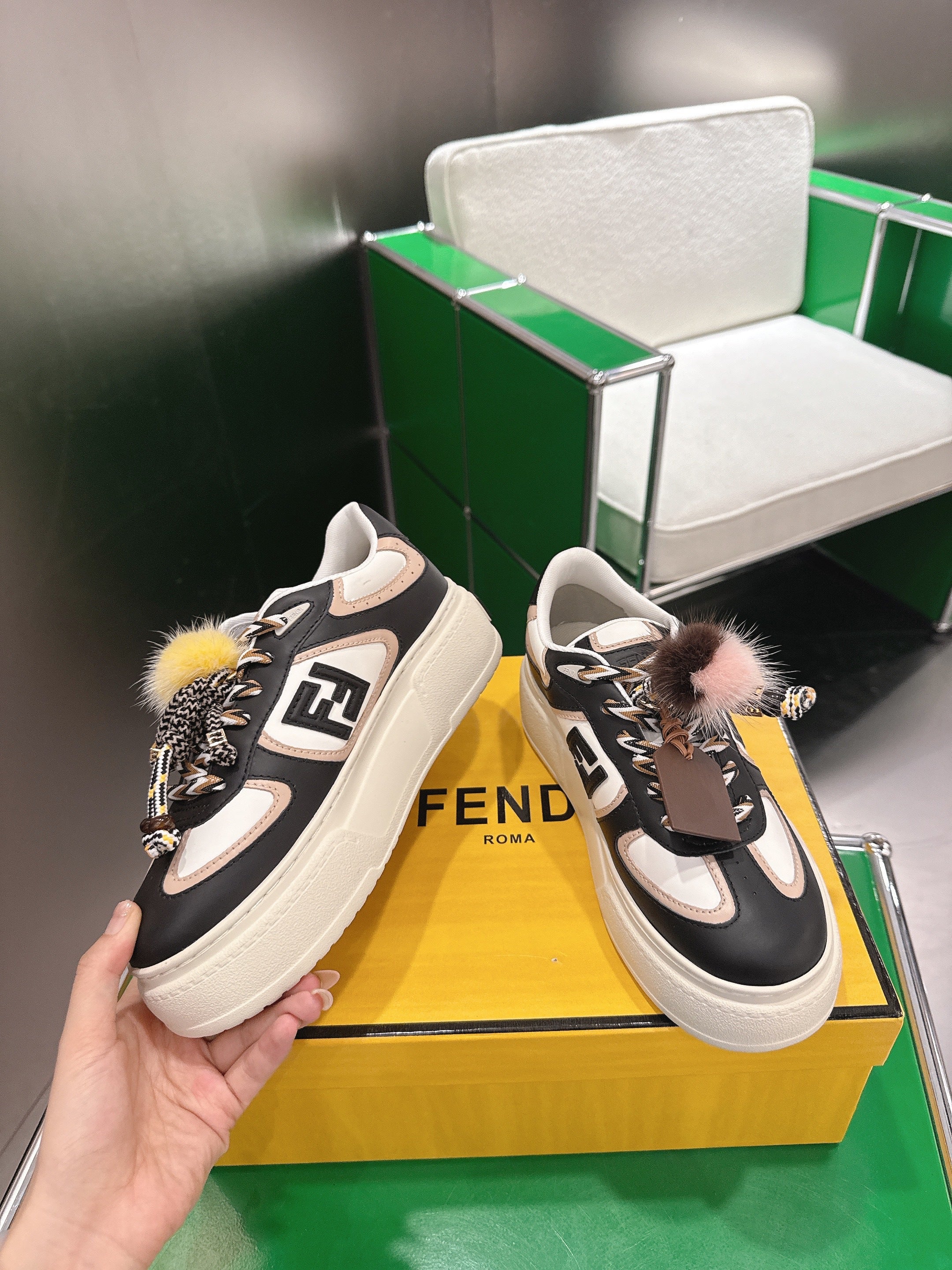 Fendi 2025 Match Platform Sneakers Black Leather 562576