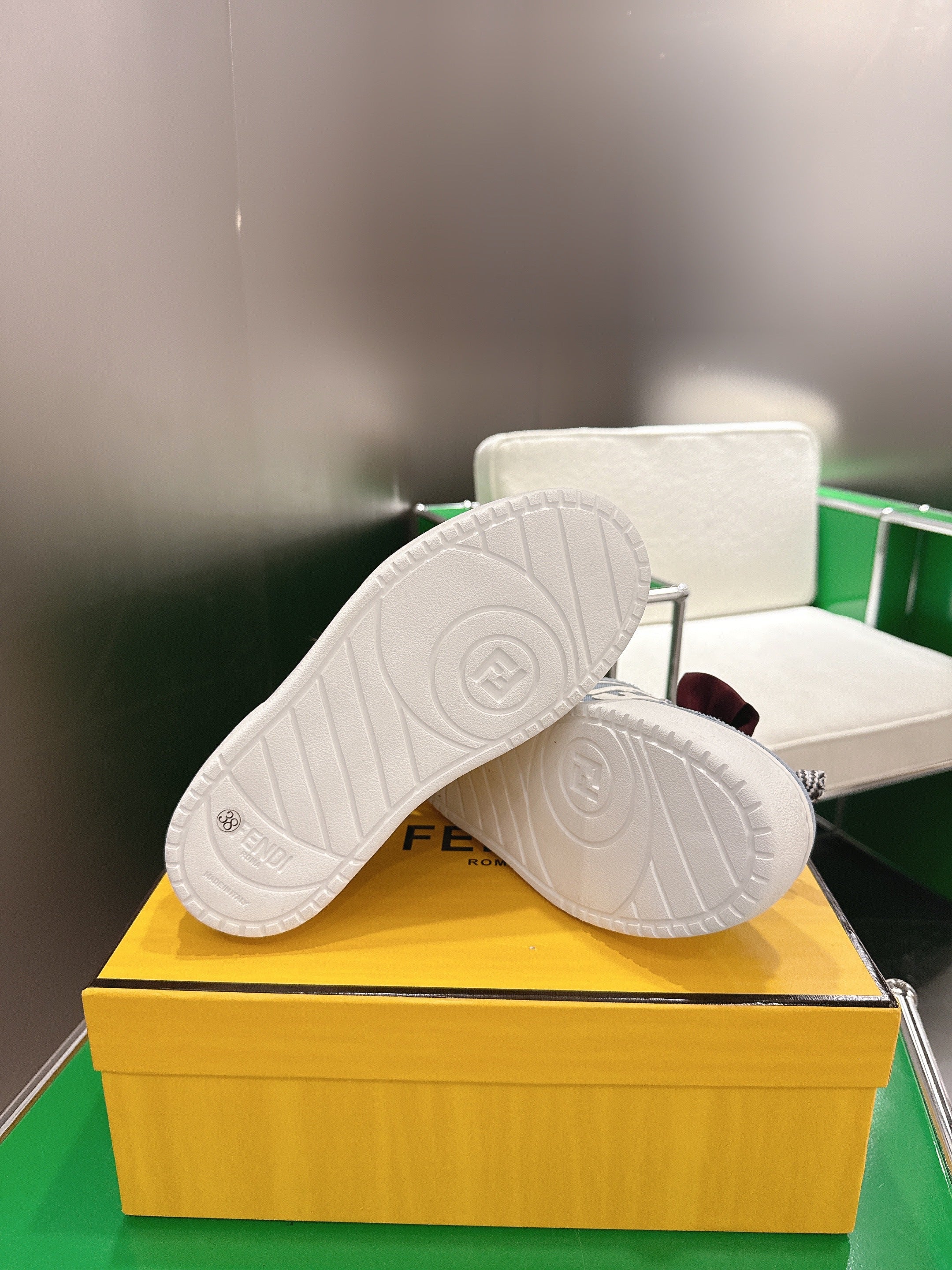 Fendi 2025 Match Platform Sneakers Blue White Denim Fabric 562577