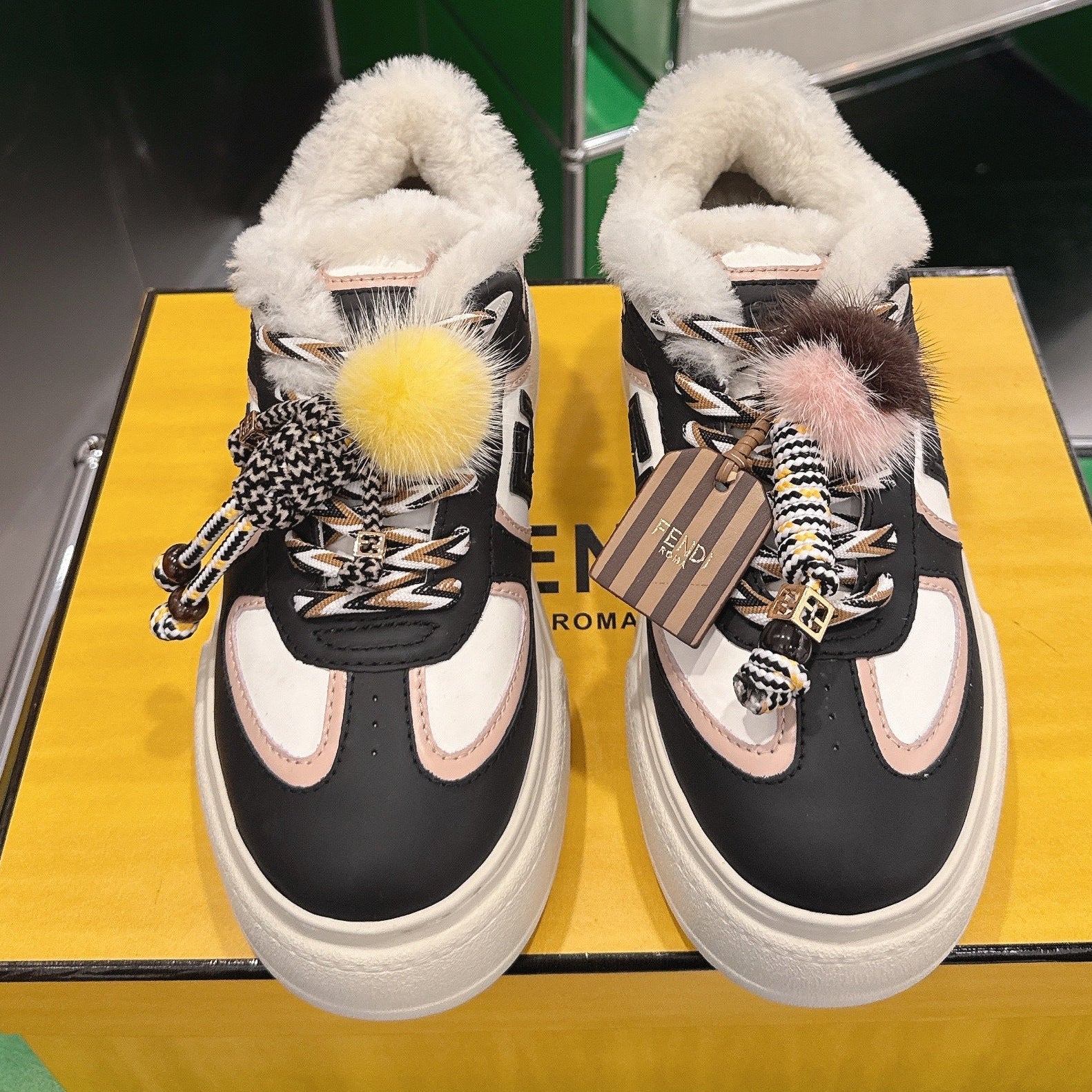 Fendi 2025 Match Platform Sneakers Black Leather Wool 562578