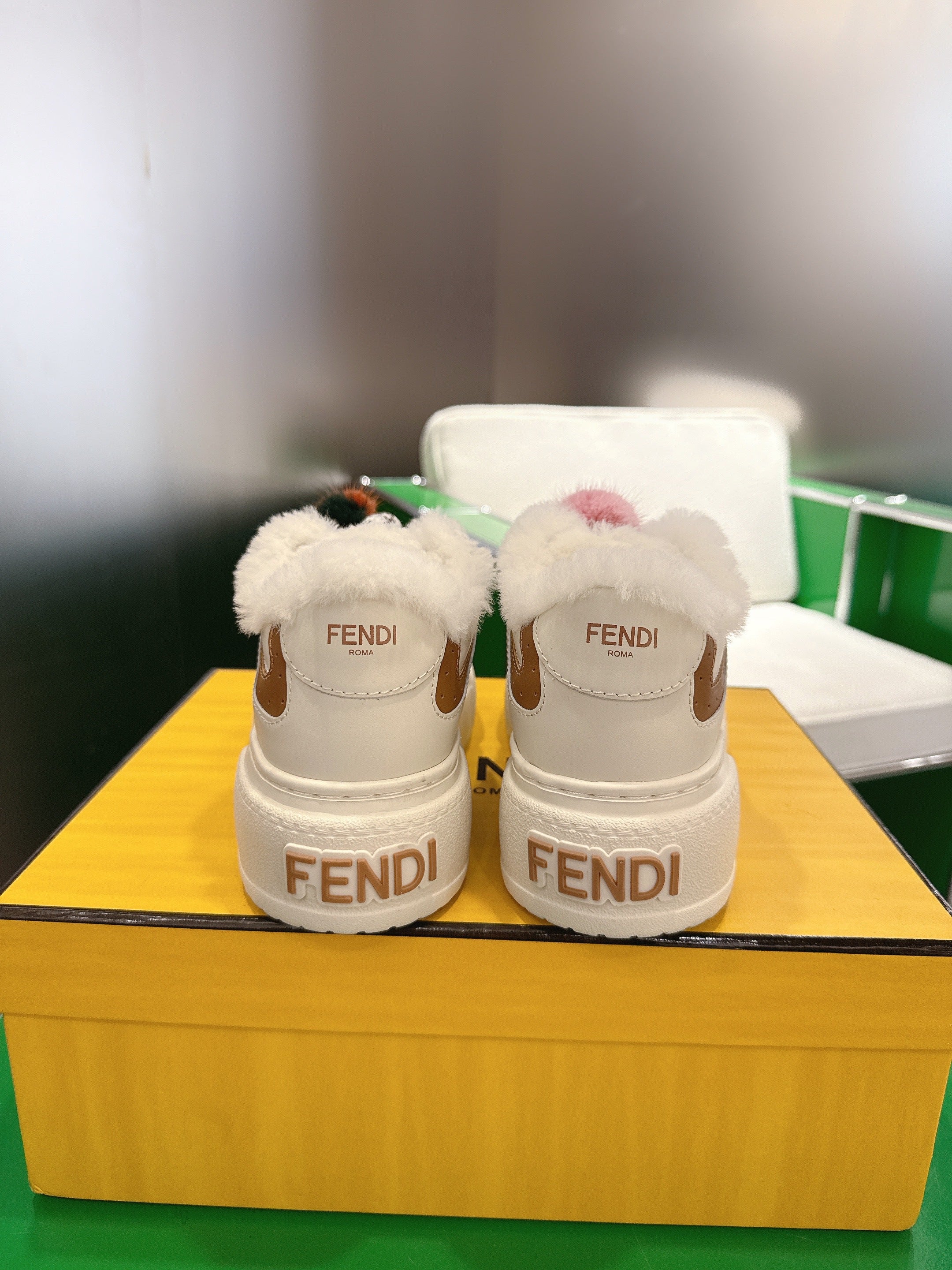 Fendi 2025 Match Platform Sneakers White mix Brown Leather Wool 562579