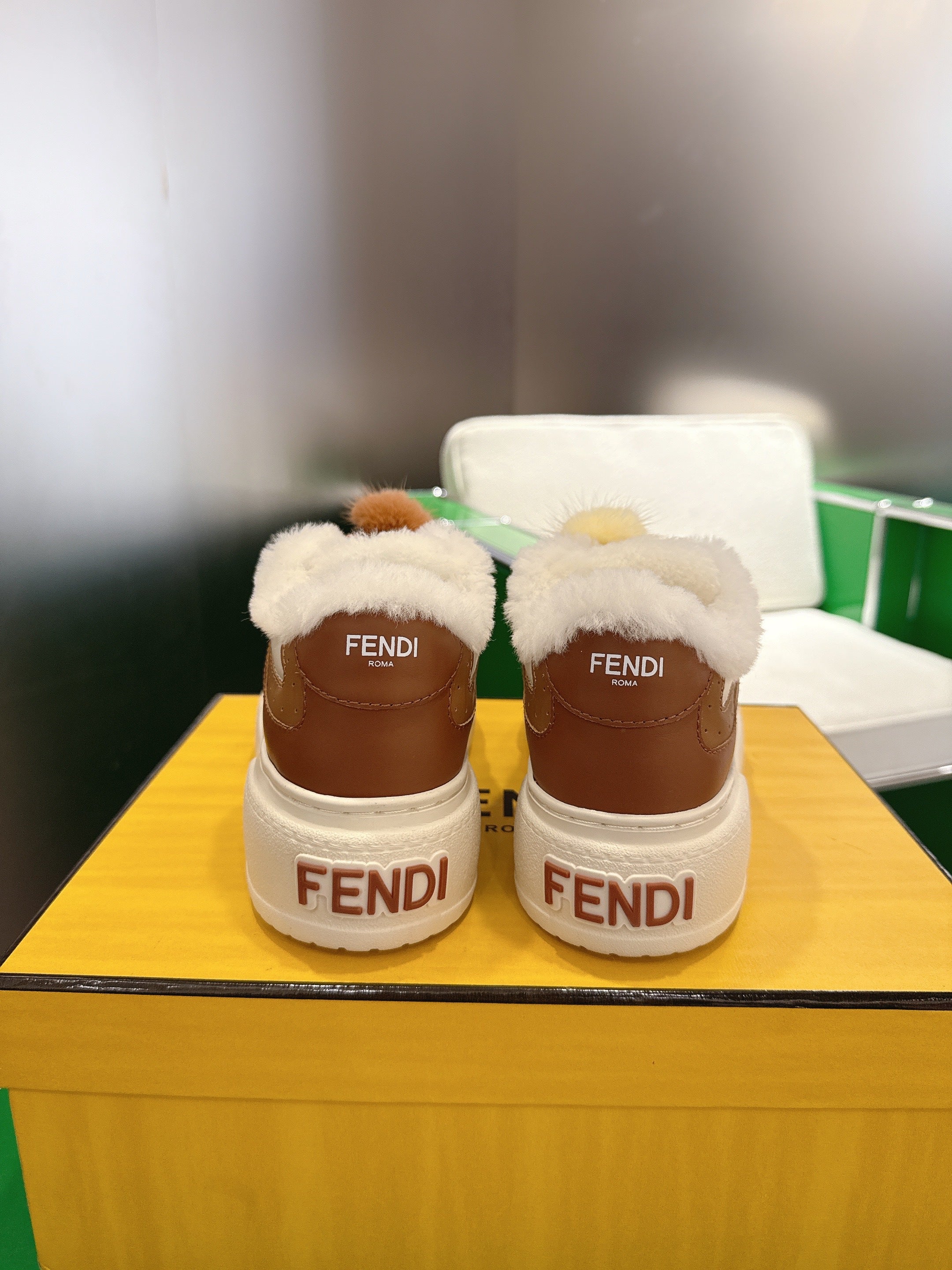 Fendi 2025 Match Platform Sneakers Brown Leather Wool 562580