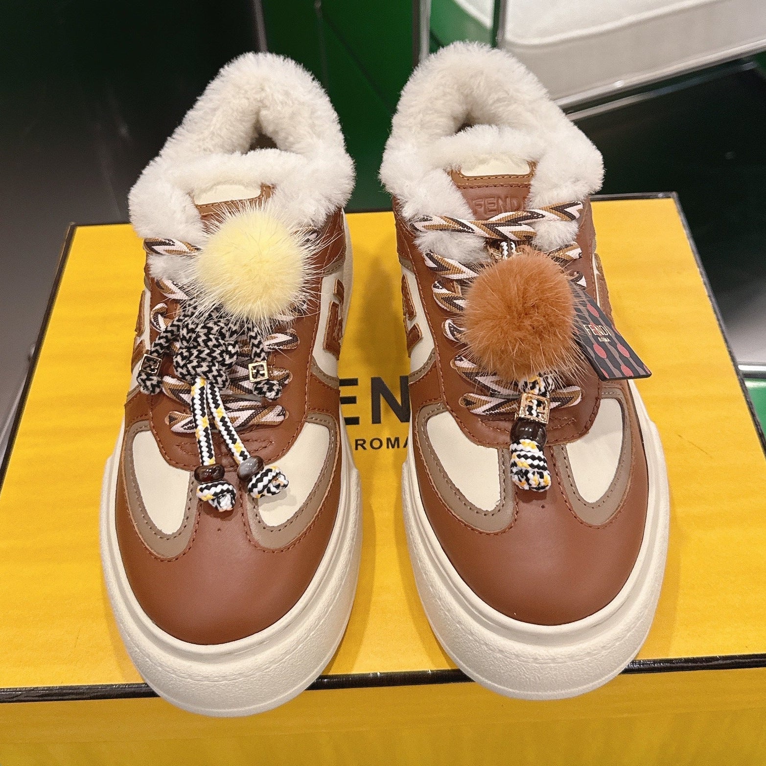 Fendi 2025 Match Platform Sneakers Brown Leather Wool 562580