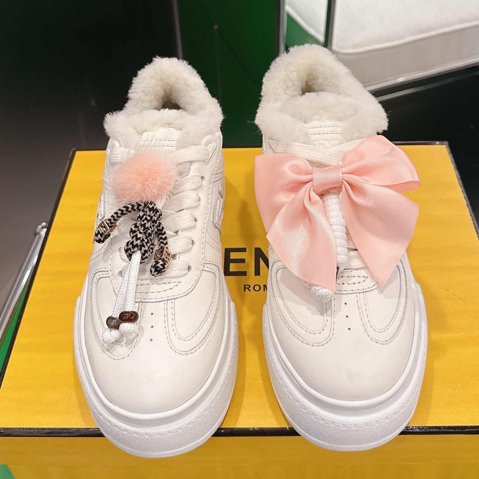 Fendi 2025 Match Platform Sneakers White Leather Wool 562581