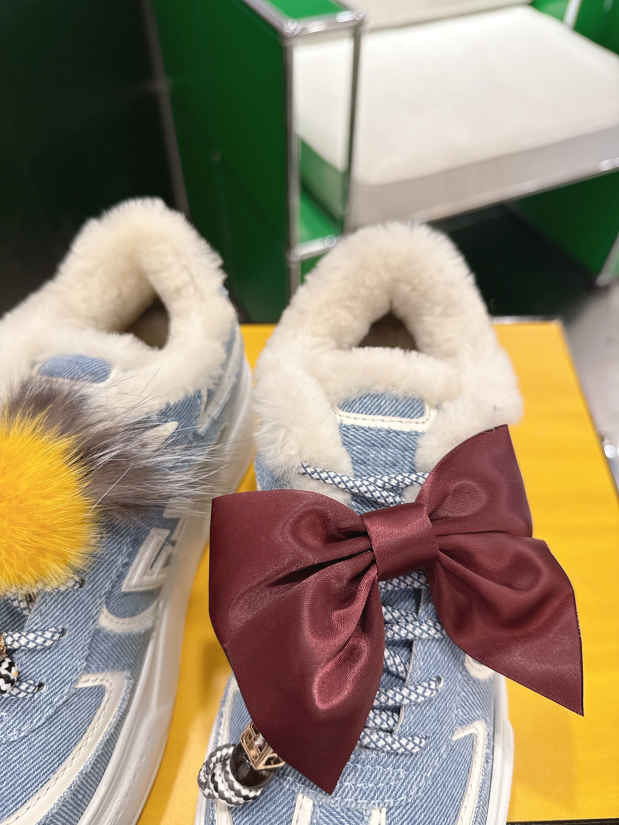 Fendi 2025 Match Platform Sneakers Blue White Denim Fabric Wool 562583