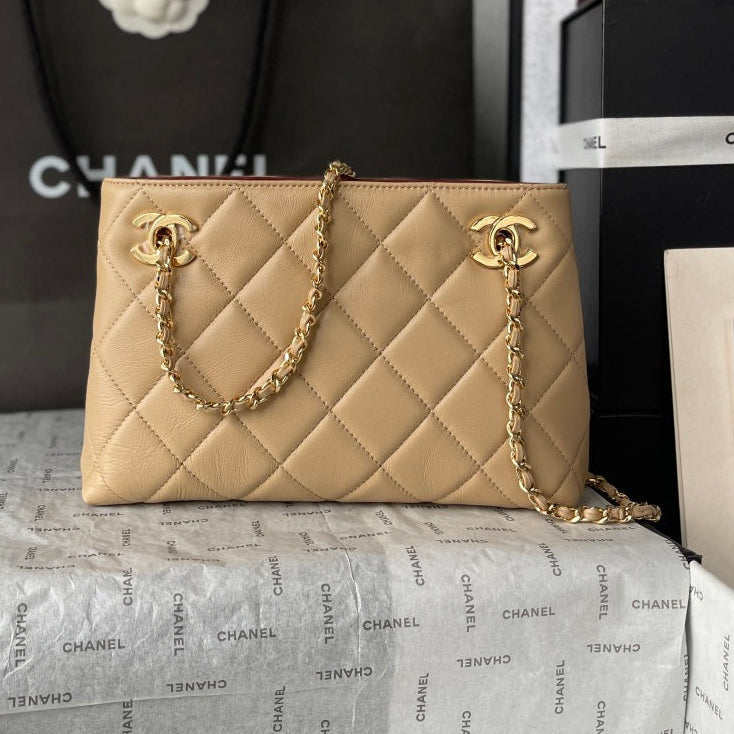 Chanel 2026 Shopping Bag 24.5cm Beige Lambskin