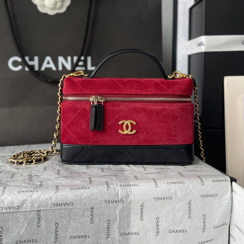 Chanel 2026 Vanity Bag 19.5cm Red mix Black Suede Leather