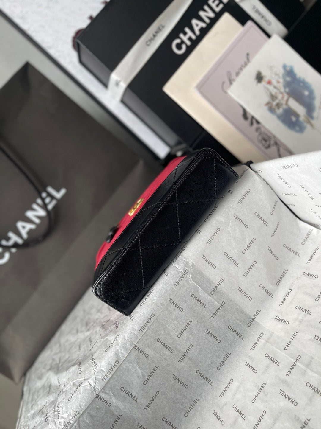 Chanel 2026 Vanity Bag 19.5cm Red mix Black Suede Leather