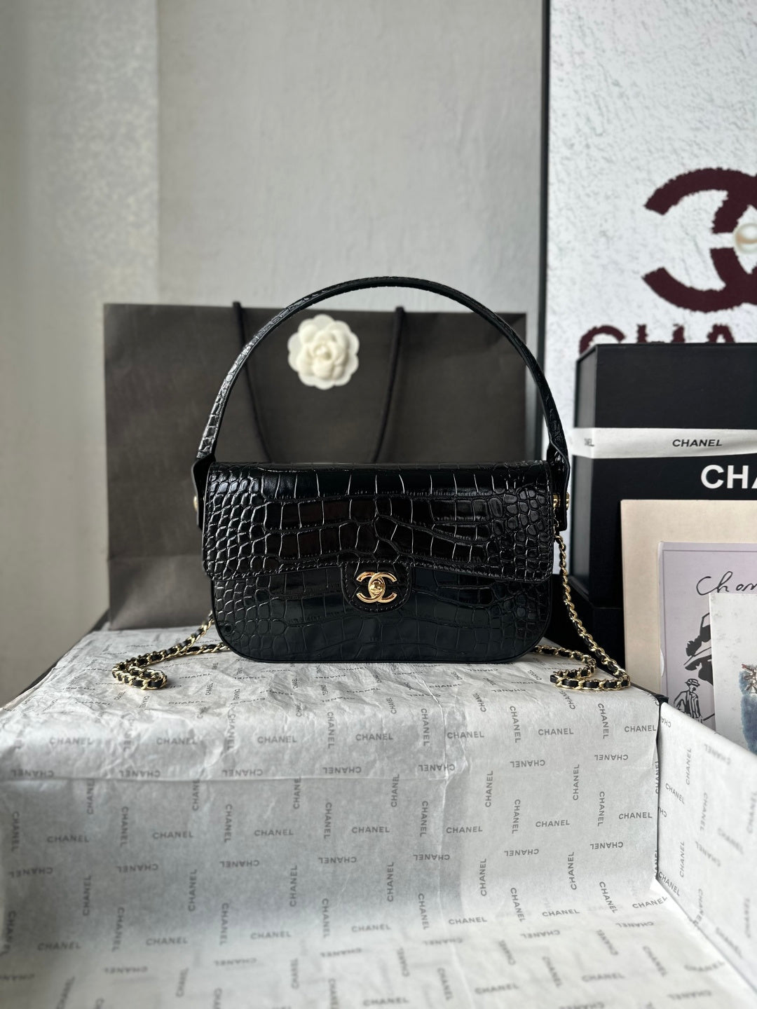 Chanel 2026 Crocodile Embossed Flap Bag 26cm Calfskin